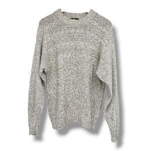 Vintage Hunt Club Heavy Knit Ivory Gray Marled Silk Cotton Blend Sweater Men's M